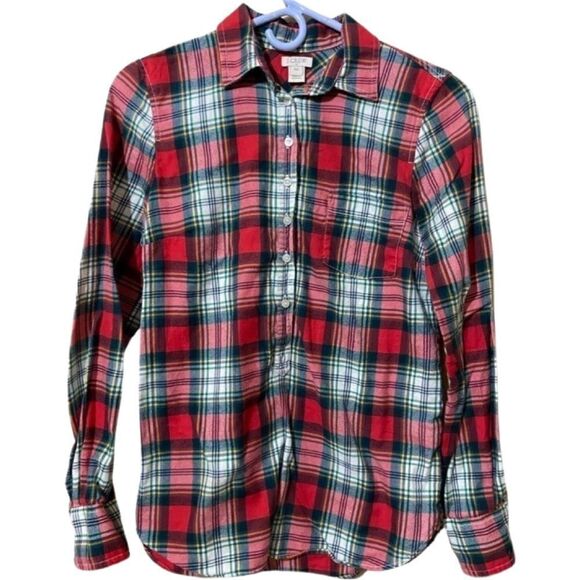 J. Crew Half Button Cotton Red Plaid Flannel - Picture 1 of 5